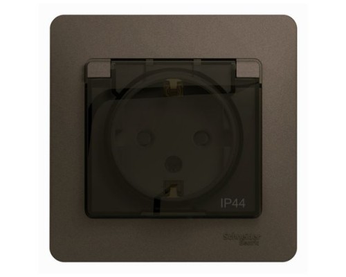 Розетка с заземлением, со шторками, с крышкой, в сборе, IP44, Schneider Electric Glossa, GSL000848, Шоколад
