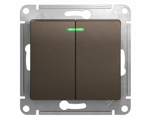 Выключатель 2-клавишный  с индикацией Schneider Electric Glossa, GSL000853, Шоколад