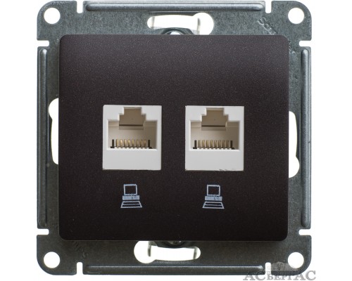 Компьютерная двойная розетка RJ45+RJ45 5E Schneider Electric Glossa, GSL000885KK, Шоколад