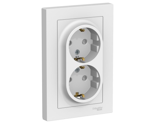 Розетка двойная с заземлением со шторками Schneider Electric AtlasDesign ATN000126, Белый